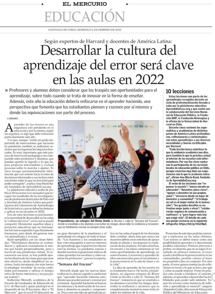 Profesores/as y alumn@s deben considerar que los traspiés son oportunidades para el aprendizaje. Además, este año la educación debería enfocarse en el aprender haciendo, una perspectiva que fomenta que los estudiantes piensen y razonen por sí mismos.