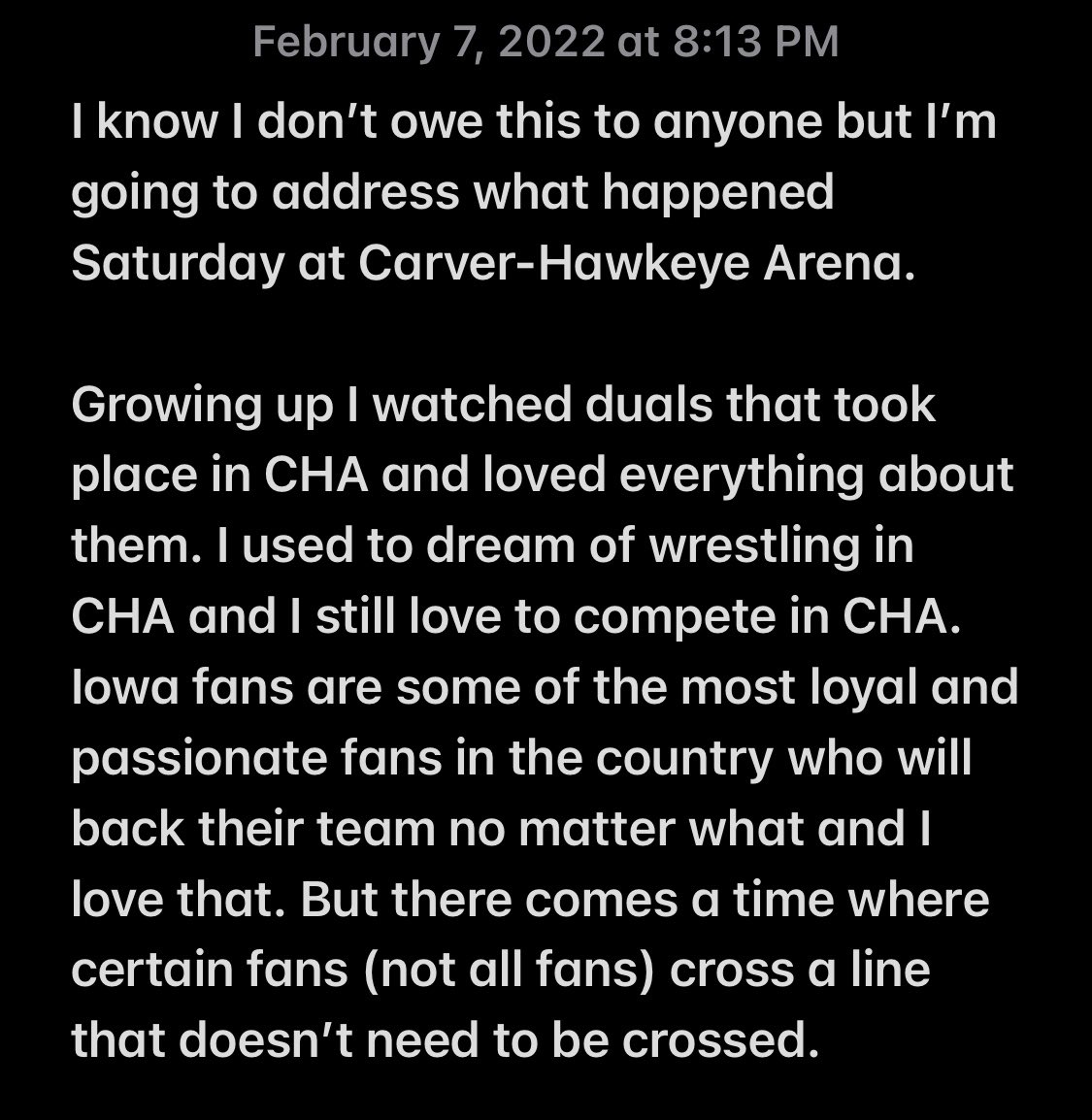 austingomez65's tweet photo. I don’t owe this to anyone but I wanted to make a statement about what happened this past weekend at CHA. I appreciate all the support from everyone. 

The Wisconsin faculty and I have been contacted and have a phone call set up for tomorrow with personnel from Iowa. 

GO BADGERS https://t.co/TwNeP0xPvh
