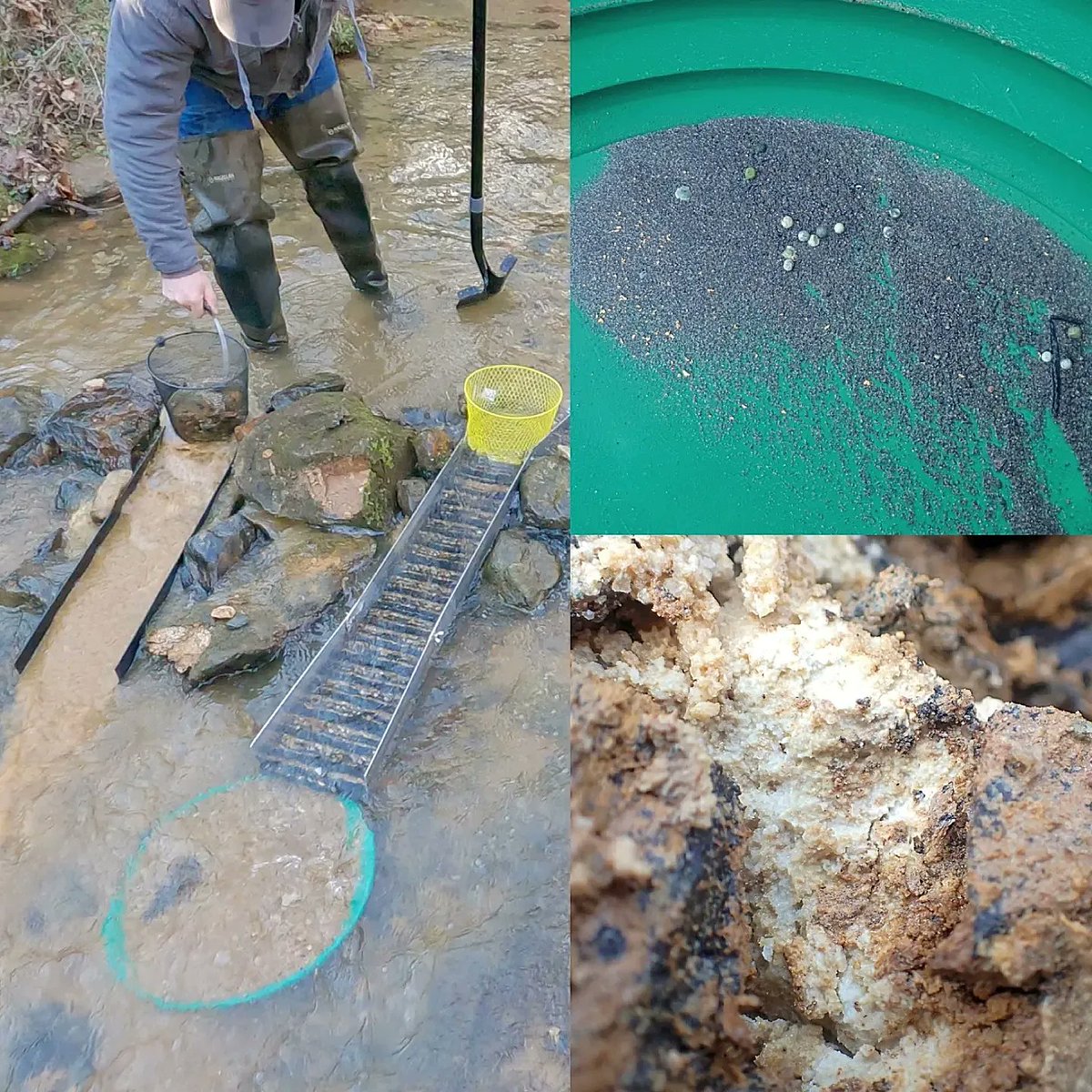 sluicelee's tweet photo. Got out for a little gold digging. Double sluicing with hog mats and classifying with metal baskets. #sluicingforgold #diyprospecting #goldprospecting #decomposingquartz #diysluice #happyprospecting https://t.co/ZJukL7fAxc