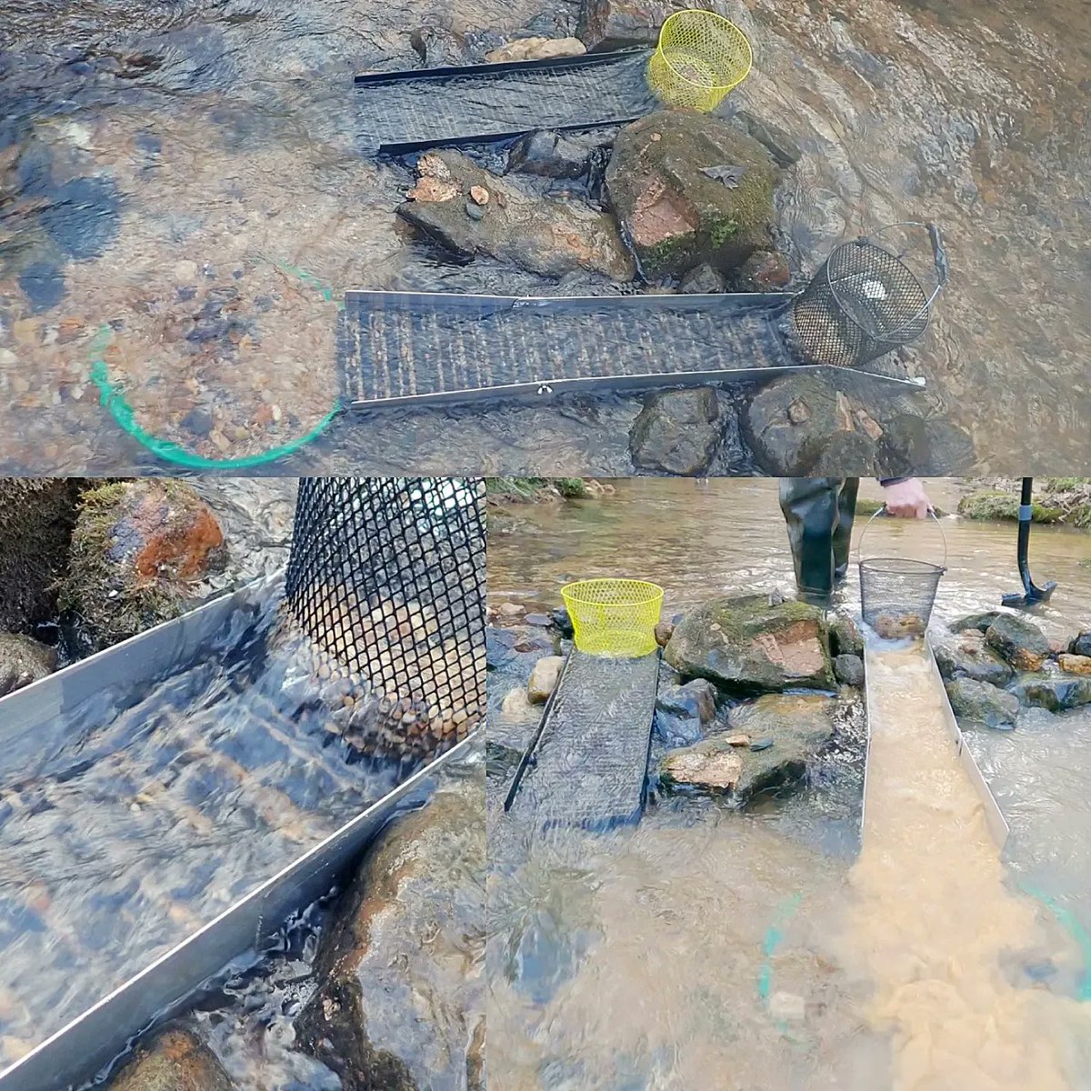 sluicelee's tweet photo. Got out for a little gold digging. Double sluicing with hog mats and classifying with metal baskets. #sluicingforgold #diyprospecting #goldprospecting #decomposingquartz #diysluice #happyprospecting https://t.co/ZJukL7fAxc