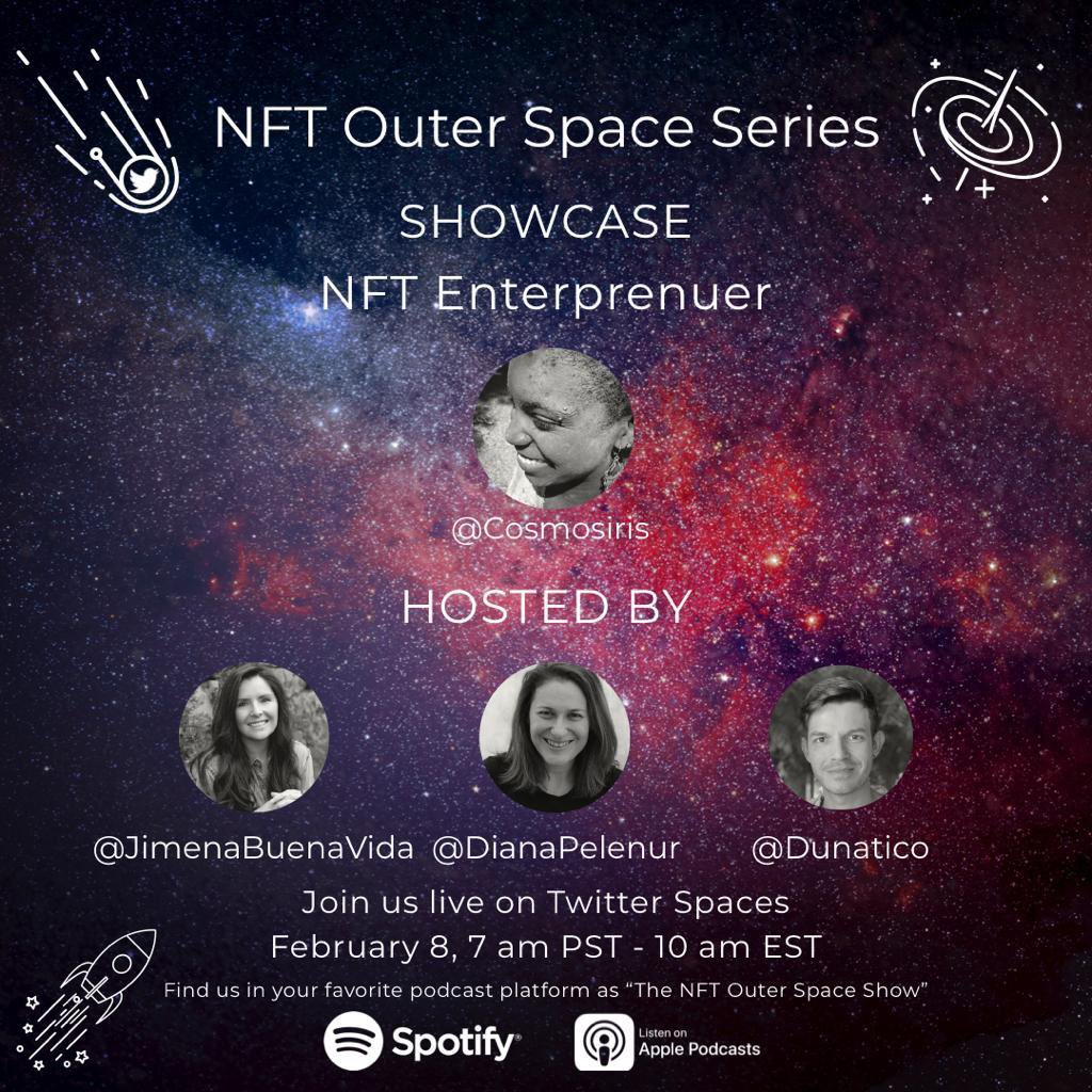 Jimena Buena Vida (@jimenabuenavida) on Twitter photo Honored and grateful to shine light on the purposeful and successful journey of <a href="/cosmosiris/">Iris Nevins</a> tomorrow!
Set your reminder and join us!
👉x.com/i/spaces/1YpJk…
W my amazing co-cohosts:
<a href="/DianaPelenur/">Diana Pelenur</a> <a href="/DUnatico/">Daniel Uricoechea Percy</a>
🙌✨🎤❤️🔥 #NFTCommunity Honored and grateful to shine light on the purposeful and successful journey of <a href="/cosmosiris/">Iris Nevins</a> tomorrow!
Set your reminder and join us!
👉x.com/i/spaces/1YpJk…
W my amazing co-cohosts:
<a href="/DianaPelenur/">Diana Pelenur</a> <a href="/DUnatico/">Daniel Uricoechea Percy</a>
🙌✨🎤❤️🔥 #NFTCommunity