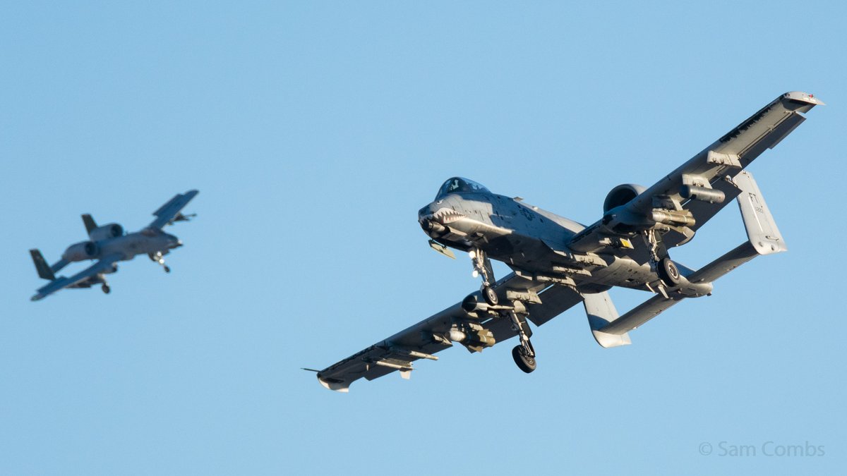 pressxtolive's tweet photo. Red Flag 22-1 continued: A-10s! From 75th FS and one from the Nellis based 66th Weapons Squadron. 80-0241 is wearing a special scheme celebrating the Flying Tiger heritage, the 75th absorbing some members of the AVG when it disbanded. #75FS #66WPS #AvGeek #RedFlag #a10 https://t.co/37WqShlbch