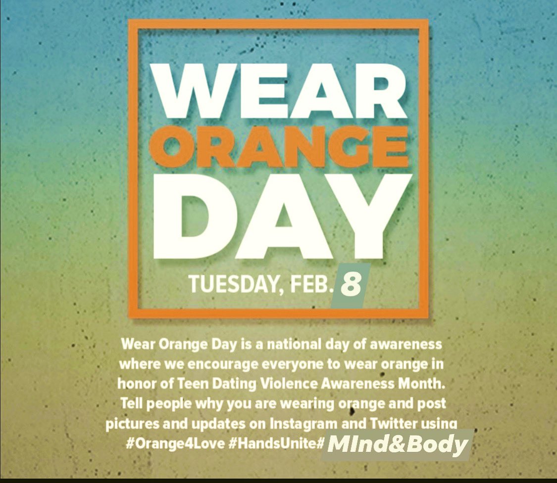 mindandbodyal's tweet photo. 🧡 TUES. FEB. 8TH IS WEAR ORANGE DAY!!
🧡 IT'S EASY......WEAR ORANGE
🧡 UPLOAD THE PIC TO YOUR SOCIAL MEDIA
🧡 SHARE WITH YOUR FRIENDS AND FOLLOWERS 
🧡 USE #LOVEISNOTABUSE #ORANGEFORLOVE We're excited to see everyone in Orange for Teen DV Awareness month!!
#mymgm #orangeforlove https://t.co/8Hy6pSNqfT