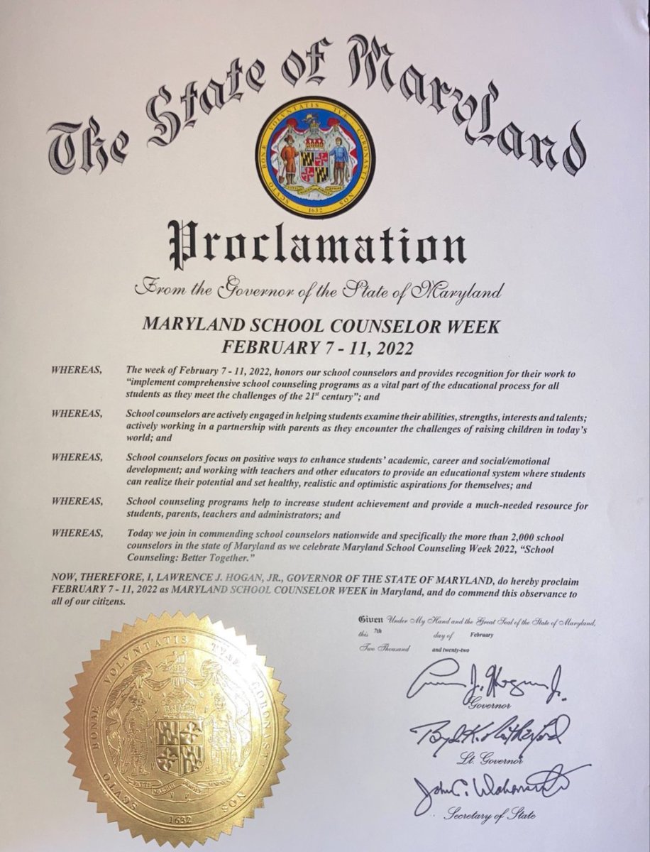 MSCA_MD's tweet image. Thank you @GovLarryHogan for supporting Maryland School Counselors during #NSCW2022