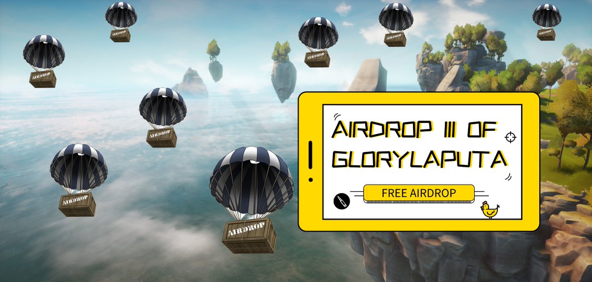 #AIRDROP FOR EVERYONE!100% TO WIN

How to win?
1.Follow <a href="/GLORYLAPUTA/">Glory Laputa</a>
2.Quote+Comment 10words+<a href="/3friends/">3friends</a>
3.Get your retweet 10Likes + 10Retweets
4.Leave your msg&amp; wallet address in Discord discord.gg/k5mskfkNUA in format required

👉Read: gleam.io/iA39i/glorylap…

#GameFi #NFTs