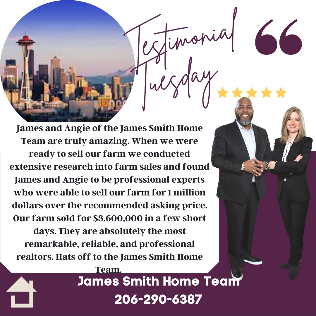 JSHTRealEstate's tweet photo. #TestimonialTuesday #JamesSmithHomeTeam #Realtor #FiveStarRealtor #SeattleRealtor #SOLDbyJSHT  #FederalWayRealtor #TacomaRealtor https://t.co/OkNyLTxxRP