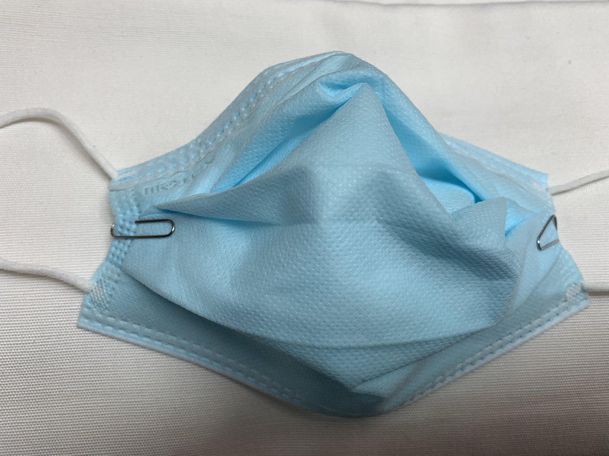 carolsgunn's tweet image. Channeling @SandhyaRamanat1 today with this #maskhack. Paper clips flatten a tuck on the sides so no more mask orifices.