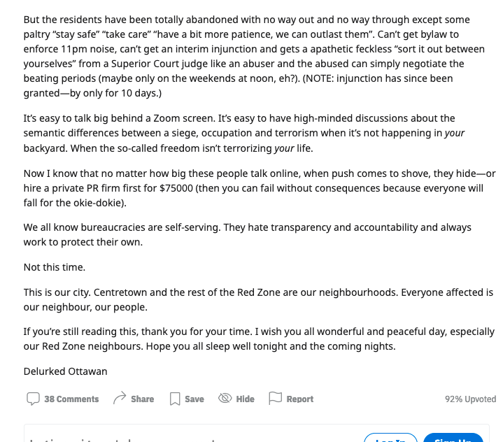 nroshak's tweet photo. This person. They've nailed it.

"You can log off. You can walk away....
But the citizens in Centretown? The residents in the Red Zone? They can’t. It’s reality for them."

https://t.co/FX9WYHJREv https://t.co/ww8Nz7WEc3