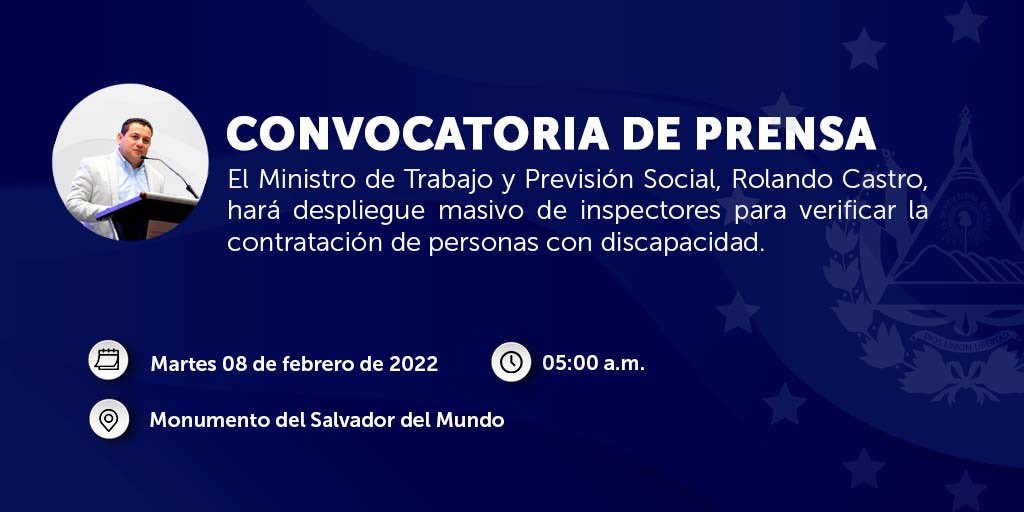 RolandoCastroSv's tweet photo. Están cordialmente invitados todos los medios de comunicación este martes 05:00 am Salvador del Mundo 

#ProgramaDeInsercionLaboral https://t.co/9XvRBsHpHD