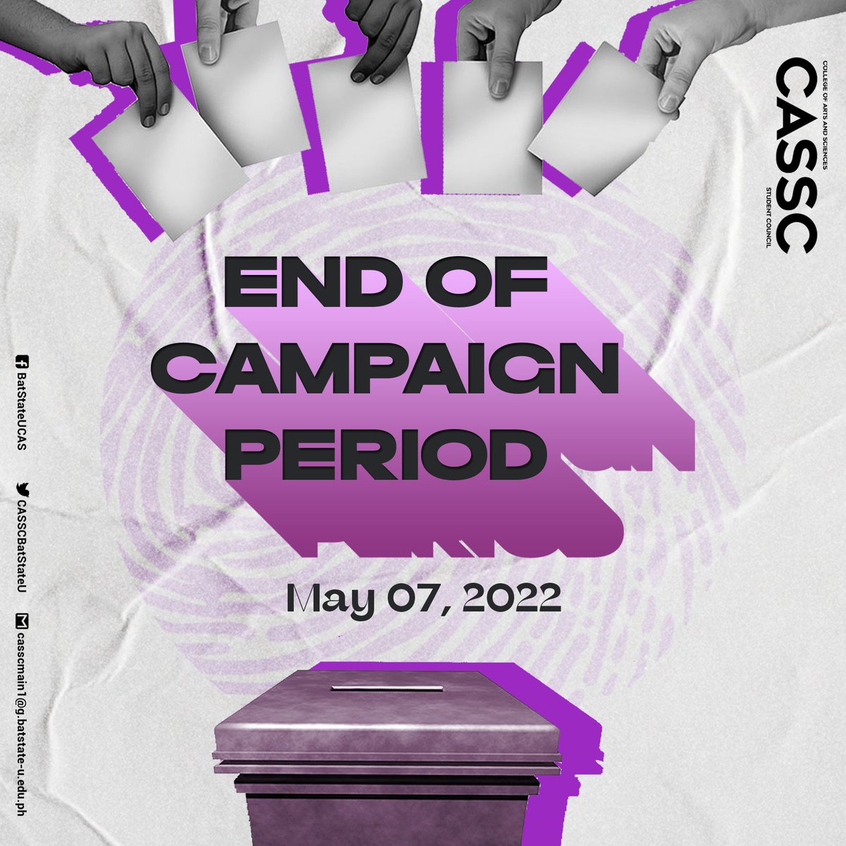 CASSCBatStateU's tweet photo. HANDA KA NA BA SA PAGBABAGO, CASAMA?

Markahan ang inyong mga kalendaryo para sa pagsisimula ng pambansa at lokal na kampanya sa para sa halalan 2022. https://t.co/IZ1FZGKuvw