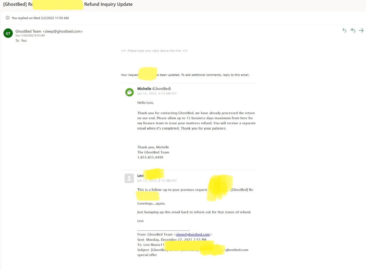 leafmuniz11's tweet photo. @theghostbed

Once again another day passes by since November 29 where I still don’t see my refund. 

#badbed #dontbuyghost #ghostedbyabed https://t.co/AUf2QL76qs