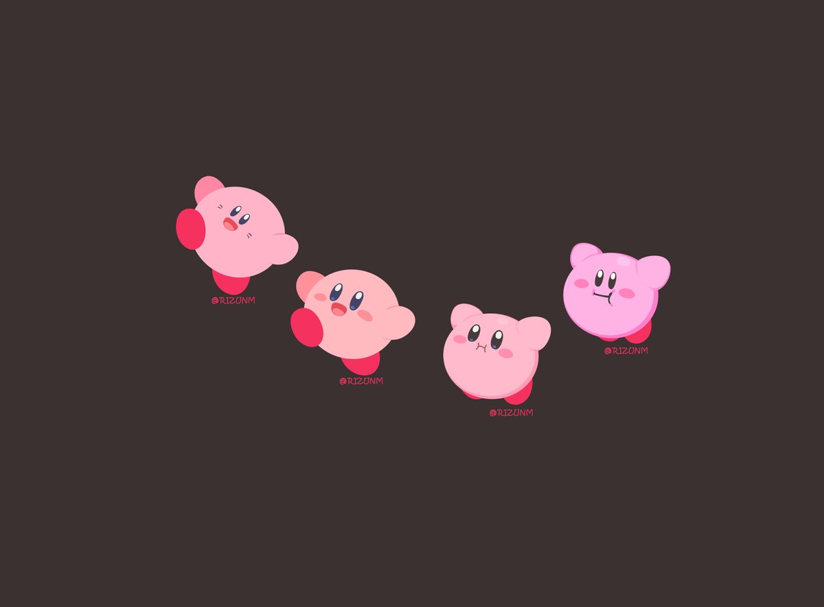 kirby no humans simple background open mouth blush stickers smile artist name black background  illustration images