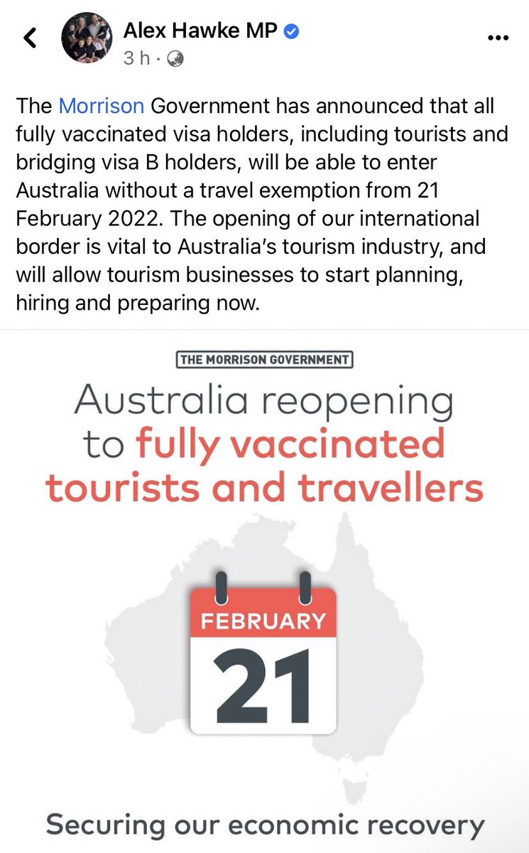 bvbrights's tweet photo. Minister Hawke's statement mentions that BVB holders are able to travel without a travel exemption from 21 February. Better than never. Thank you @AlexHawkeMP! 👏🏼 https://t.co/86NJzkLHqh