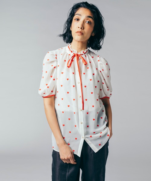 ダブルスタンダードクロージング　ハート柄リボン付きシフォンブラウス DOUBLE STANDARD CLOTHING（ダブルスタンダードクロージング）の
