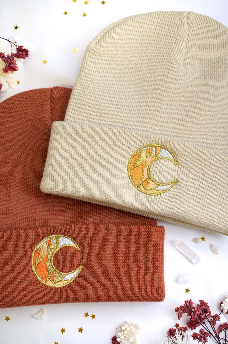 TheColorOfSpac's tweet photo. Crystal Moon Embroidered Beanies by The Color of Space! Check it out for more magical designs! #beanies #hats #hat https://t.co/tuuPzArrJ9