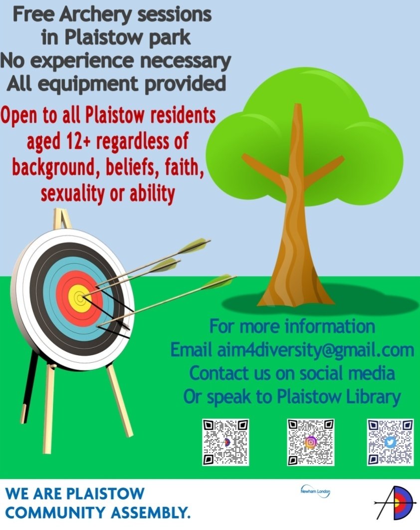 Aim4Diversity's tweet photo. DATES CONFIRMED
The following dates are now confirmed. Please contact us to book.
17 Feb 2022 11am - 1pm
03 Mar 2022 11am - 1pm
19 Mar 2022 11am - 3pm
24 Mar 2022 3pm - 5pm
#plaistowpark #communityassembly #archery #newham https://t.co/3SPIXDol38