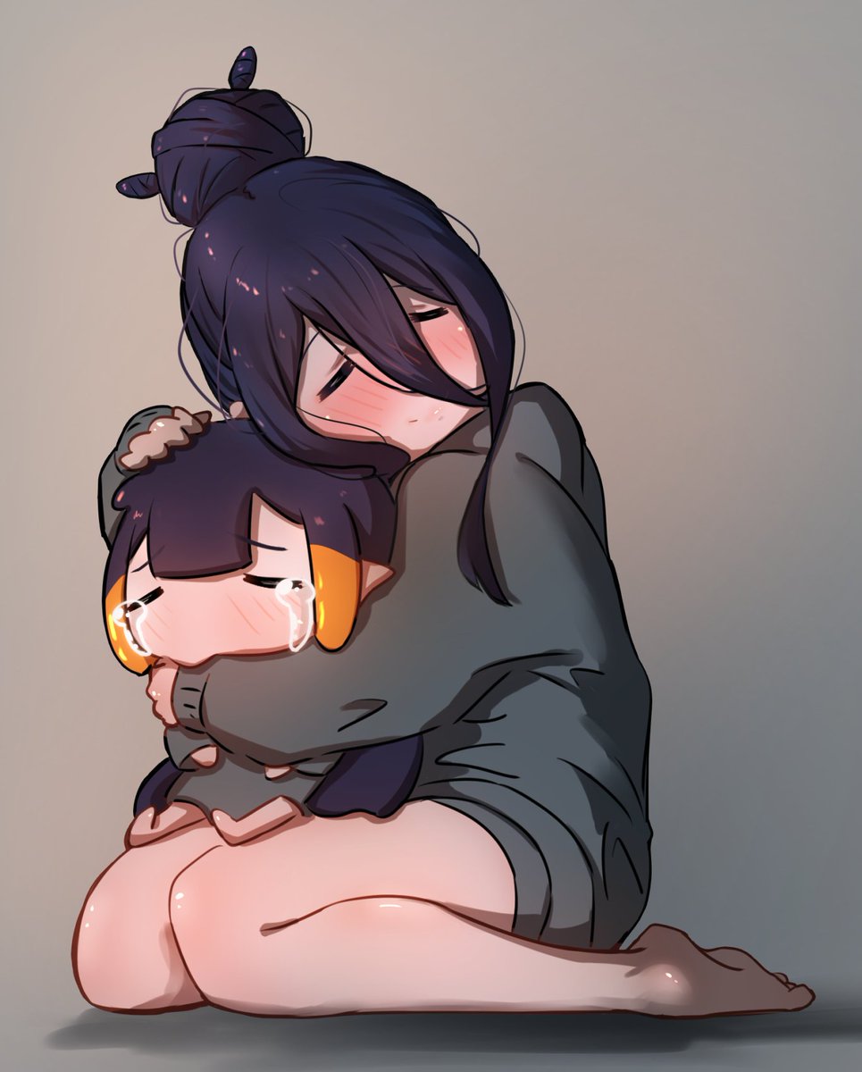 ninomae ina'nis multiple girls 2girls tentacle hair hug crying blush black hair  illustration images
