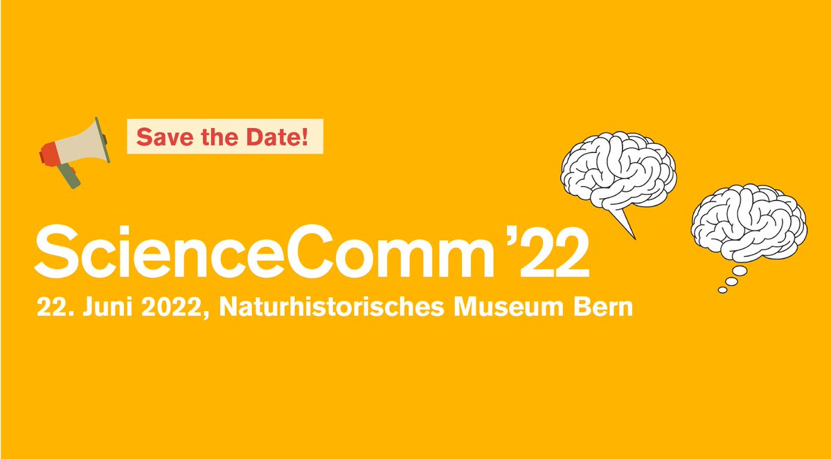 ScienceEtCite's tweet image. 🗓️ Save the date!
Die ScienceComm&apos;22 findet am Mittwoch 22. Juni 2022 im @NMBern statt.
❗️Achtung: dieses Jahr ausnahmsweise schon im Juni.

Unsere Webseite hält euch auf dem Laufenden: sciencecomm.ch/de/

#wisskomm #kongress #bern