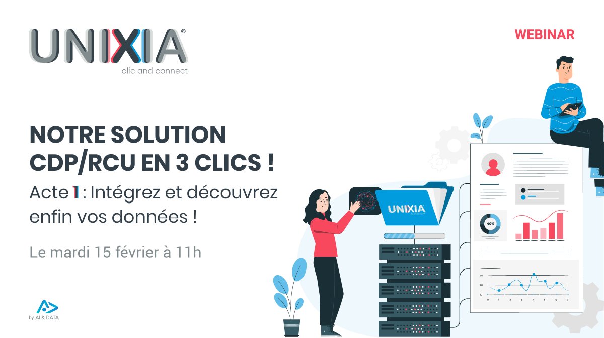 Enfin une solution CDP/RCU en 3 clics ! Inscrivez-vous vite à l'acte 1 “Intégrez et découvrez enfin vos données !" de notre série de webinars le mardi 15 février à 11h !

bit.ly/3HlKeJg  

#data #CDP #RCU #IA #AI #CRM #smartdata