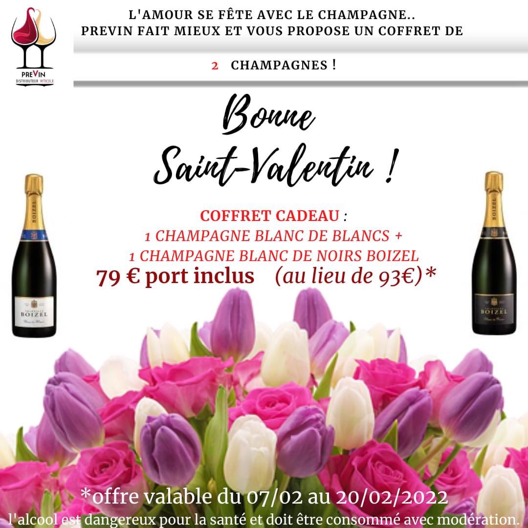 SasPrevin's tweet photo. PREVin fête les Amoureux. Et quel meilleur symbole que le Champagne ? Avec un coffret comprenant un blanc de blancs et un blanc de noirs, la soirée s’annonce des plus agréables… on vous laisse gérer le reste ! #SaintValentin #champagne #blancdeblancs https://t.co/QHLLWHDLec
