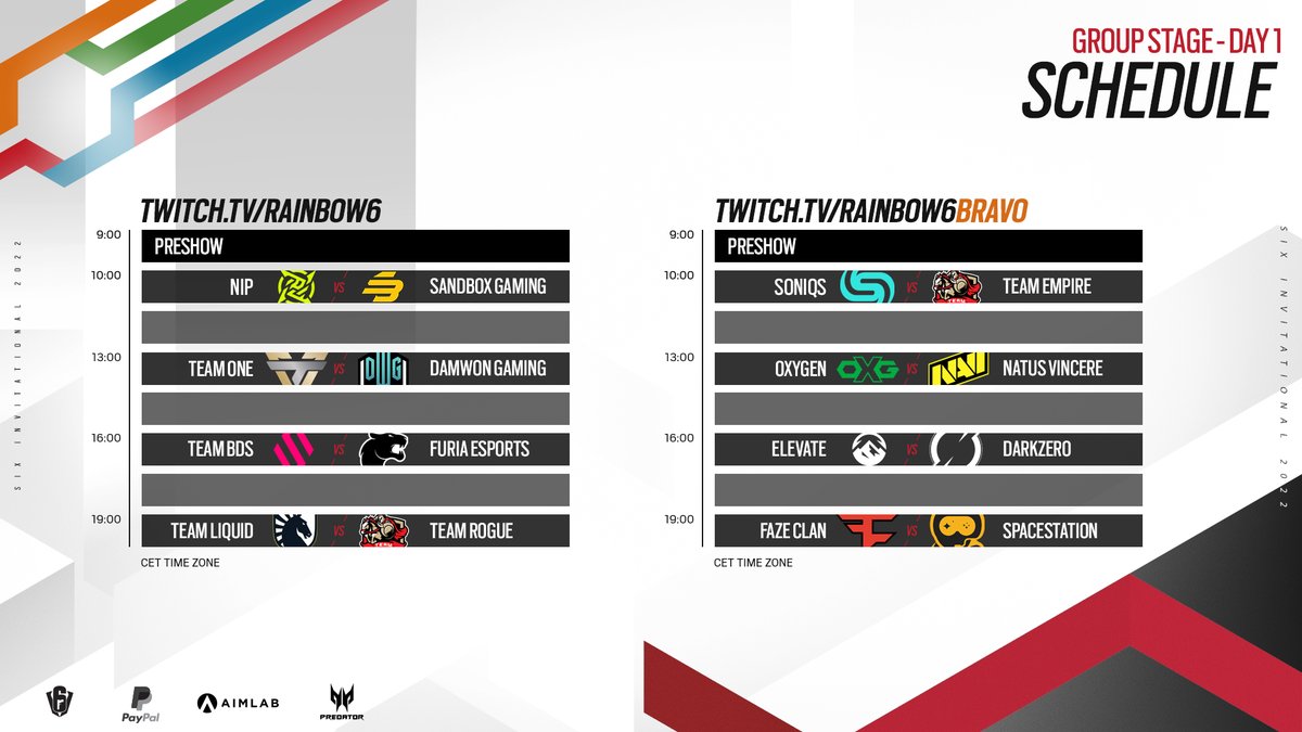 R6esports's tweet image. The #SixInvitational 2022 is finally here!

Stream A: 
twitch.tv/rainbow6
youtu.be/eBgyRxgIkXc

Stream B: 
twitch.tv/rainbow6bravo
youtu.be/PMylKSwKRxY