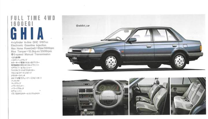 addict_car's tweet photo. Curiously, only a single 5-door Ford Laser was offered in Japan for 1987: the plush 1500 Ghia. There was, however, a wide range of 4-door sedans. The 1600  DOHC model (presumably in a nod to its sporting nature) featured a rear wiper and continuous rear light bar. https://t.co/kzeSGzCuvL