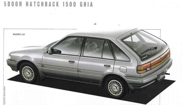addict_car's tweet photo. Curiously, only a single 5-door Ford Laser was offered in Japan for 1987: the plush 1500 Ghia. There was, however, a wide range of 4-door sedans. The 1600  DOHC model (presumably in a nod to its sporting nature) featured a rear wiper and continuous rear light bar. https://t.co/kzeSGzCuvL