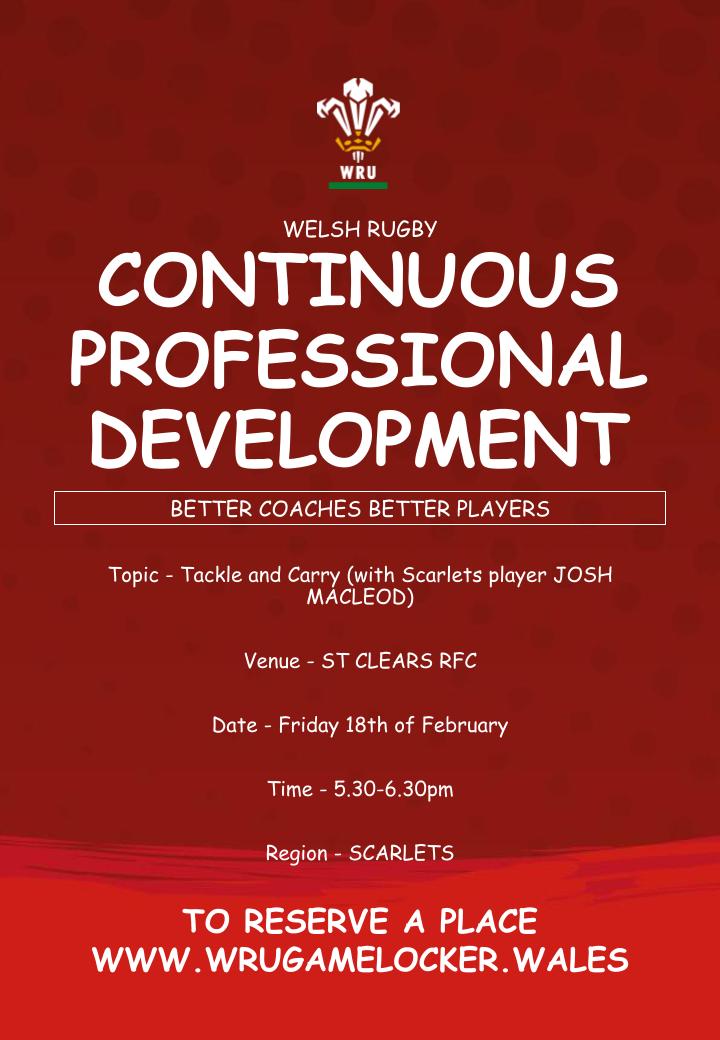 N_setaro's tweet photo. 'Tackle and carry' CPD with Scarlets Josh Macleod. At St clears Rfc on Friday the 18th of February 5.30-6.30pm. Available to all coaches 👌🏉 @stclearsrfc_XV @scarlets_rugby
https://t.co/ikzJ6BYUj3 https://t.co/aTeFA2PEw4