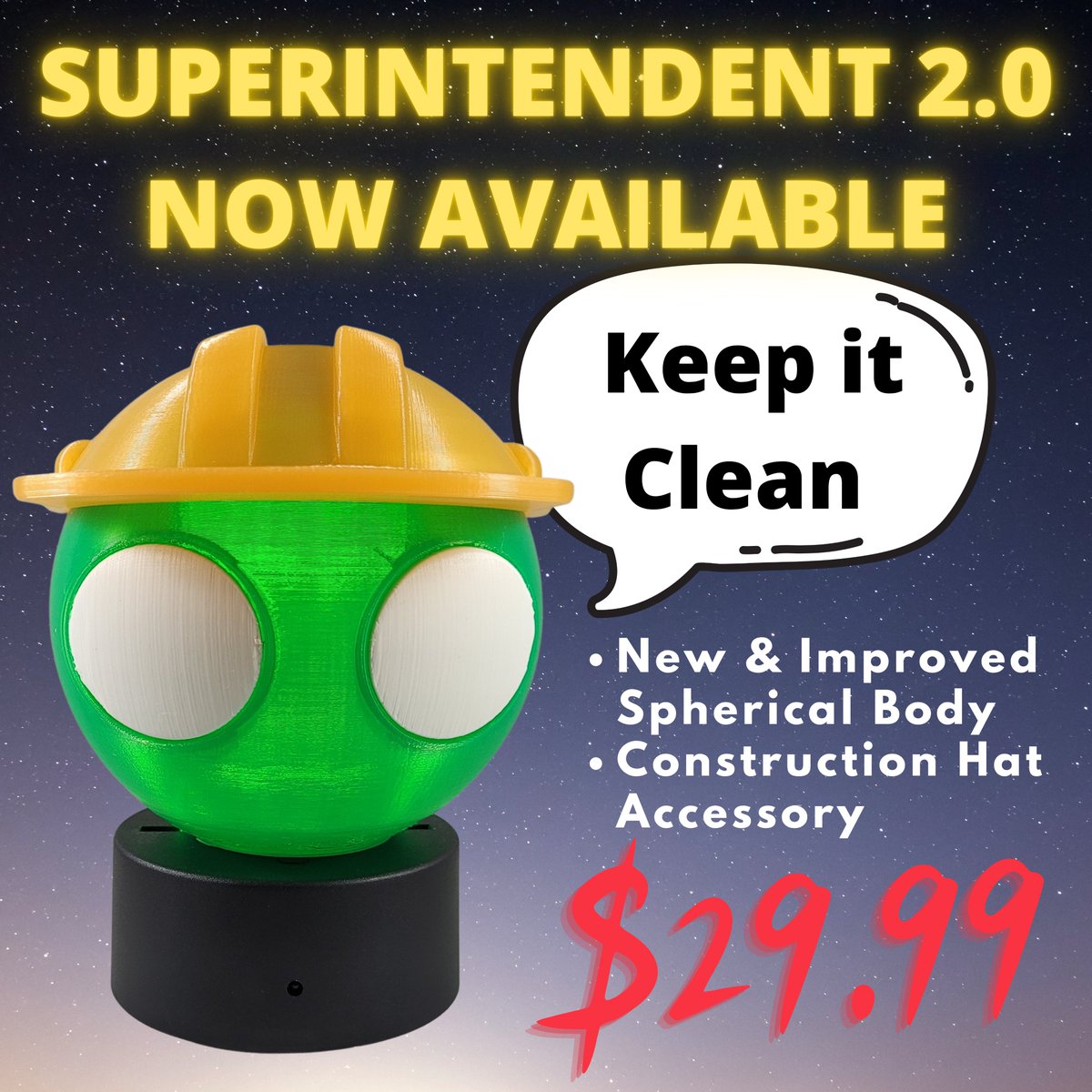 AlphatoZetaInd's tweet photo. Surprise! Superintendent version 2.0 is now available. With a new spherical shape and hat included!
Printed on a @lulzbot3d #taz6 & #tapro on @ITWorks3DPrint #toolheads using @gizmodorks
#pla & @Polymaker_3D #polylitepla
#halo #haloinfinite #superintendant #3dprinted #3dprint https://t.co/8IOD5wRU6t