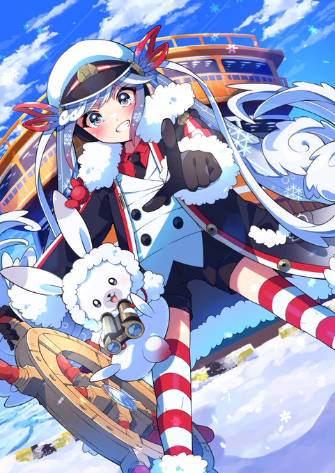 ぽんゆいさんの雪ミク&amp;ユキネ!雪ミクさんの元気いっぱいなパワーが伝わってくる1枚ですね(`・ω・')✨【https://t.co/fgaevrRjmk】 #piapro #雪ミク #ラビット・ユキネ 