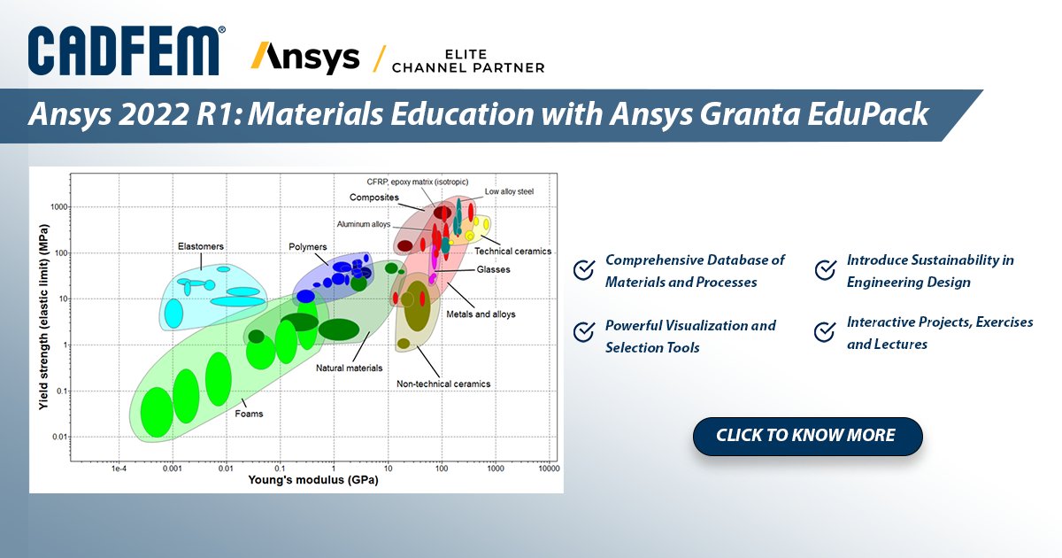 cadfem_in's tweet photo. Join us to learn what’s new in Ansys Granta EduPack release 2022 update and how it can support your materials teaching.

Click Here to Know More: https://t.co/HfU3TtijMD 
#ansys #cadfem #simulation #materials #machinelearning #additivemanufacturing #additives #motorcad #cad https://t.co/nQJRzcOFtG