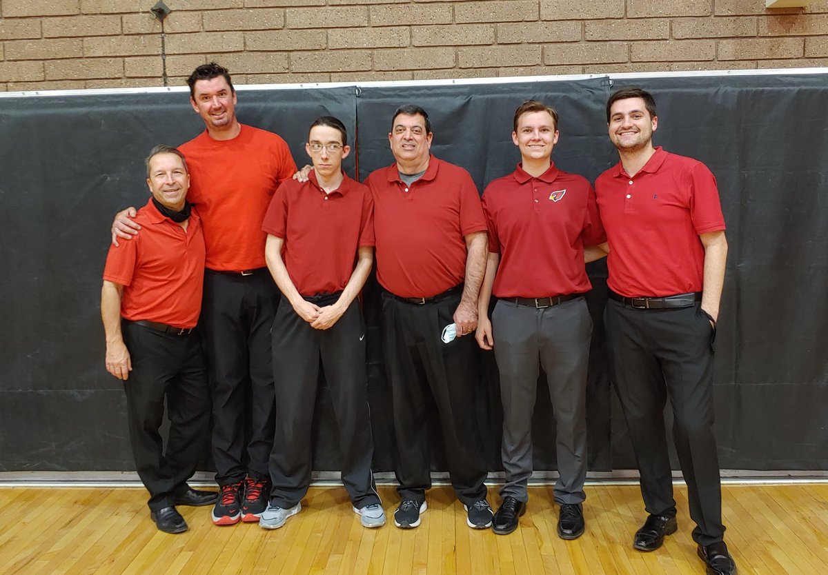 Coach_Neil_Mac's tweet photo. Coaching in red tonight to show our appreciation for Coach Gary Ernst! Thanks for raising the bar for all of us! The CDS/MV connection goes way back, and we were always honored to compete with that program! #itsaboutpeople https://t.co/HwHOoA3P7b