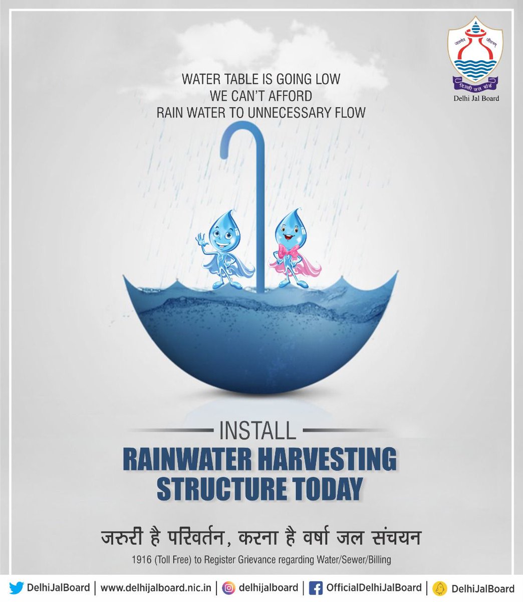 DelhiJalBoard's tweet photo. Rainwater Harvesting for Green Future!
Let us become the ambassadors of green future & inspire everyone to join the initiative started by #DJB to harvest the rain. This #2022, we should keep a promise to #SavetheRain!
#RainwaterHarvesting #SaveRainWater #RWHAlert https://t.co/XpQzqKN5K4