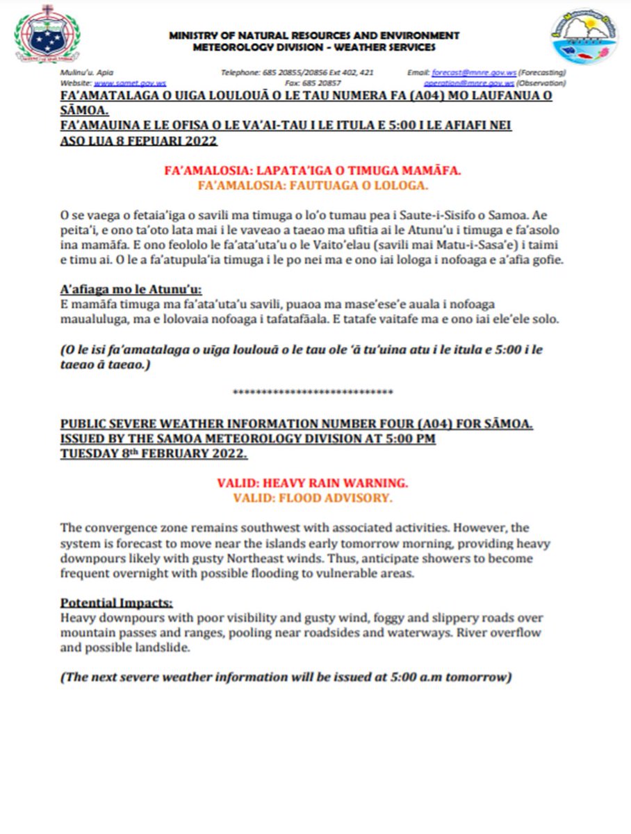 PUBLIC SEVERE WEATHER INFORMATION NUMBER FOUR (A04) FOR SAMOA