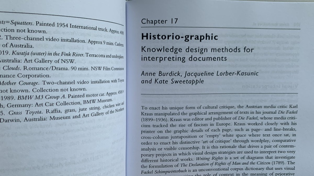 Super excited to share a new chapter written with my fabulous colleagues <a href="/anneburdick/">Dr. Annnnnnne</a> <a href="/ksweetap/">Kate Sweetapple</a> called Historio-Graphic: Knowledge Design Methods for Interpreting Documents. Big shout out to the incredible editors <a href="/BiberKatherine/">Katherine Biber</a> Priya Vaughan &amp; @TrishLuker whose vision it was!