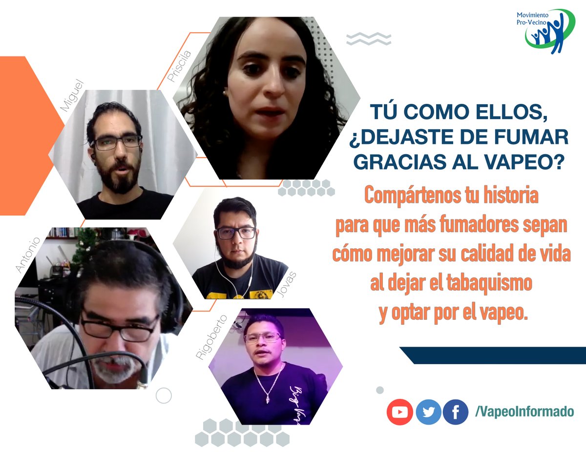 ¿Dejaste de fumar o conoces a alguien que haya dejado de fumar gracias al vapeo? Compártenos tu historia para que otros fumadores sepan cómo mejorar su calidad de vida ¡Escríbenos! #VapeoInformado #VapearNoEsFumar