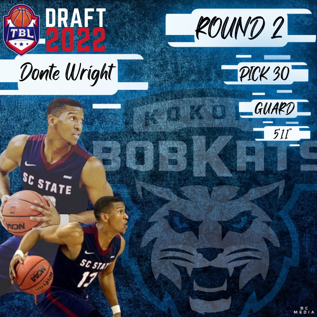 KBobkats's tweet photo. With the 30th pick of Round 2 in the 2022 @TBLproleague Draftβ¦
YOUR Kokomo BobKats select Guard Donte Wright ( @KaronWright1 )π₯π
πΈ@_bcmedia
@CoachMagley #ADifferentLeague #Ballislife #Drafted #TBLDRAFT https://t.co/BSLBq29LIJ