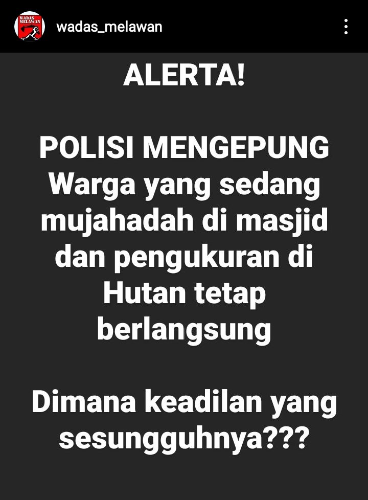 KABAR GARIS DEPAN !!!

Polisi mengepung warga yang sedang bermujahadah di Masjid. Sementara pengukuran hutan tetap berjalan.

Dimana keadilan yang sesungguhnya??
#WadasMelawan
#WadasMemanggil
#StopPengukuranDiWadas
#StopAparatMasukWadas