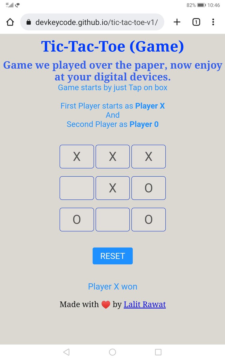 devkeycode's tweet photo. Thanks @relevelhq for motivating me to create a tic-tac-toe game(that we played over the paper) this time digitally, 1 month passed since relevel backend course joined and I have experienced how to write a good code #180DaysofPurpose https://t.co/6TgQQD1Zsa