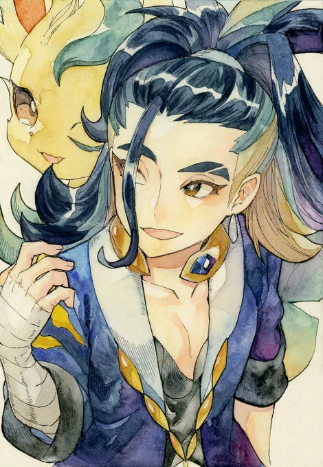 ポケモンレジェンズ アルセウス セキとリーフィア 絵墨と顔彩で塗ったよ 