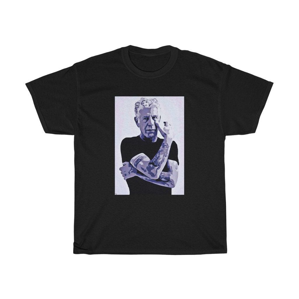 SundaySauce_'s tweet photo. Shoppers Love this wonderful T-Shirt of the late great Anthony Bourdain, called "Being TONY BOURDAIN" This t-shirt gets 5 STAR Reviews, and buyers say they Love this T This beautiful shirt of Tony makes a wonderful Gift for Valentines Day, Birthdays and all occasions. https://t.co/1D584u73Px