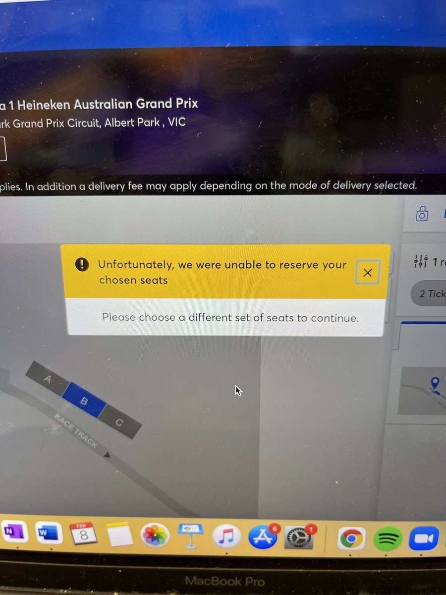 ellasymon1's tweet photo. @Ticketmaster_AU This message came up on every available seat I tried for every grandstand and I was in at 10:04 am… seems more like a site issue and not tickets all being exhausted. Super frustrating! https://t.co/P1T3IQyj0I