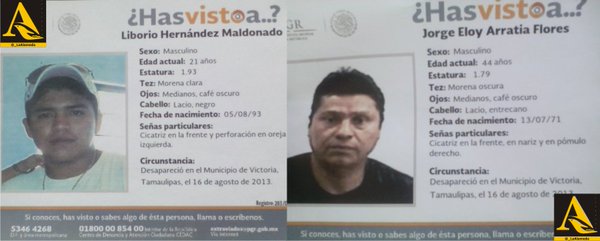 _LaAlameda's tweet photo. #LosBuscamos Liborio Hdz Maldonado y Jorge Arratia, 16/8/13 #Tamaulipas https://t.co/tTmCFQf53K