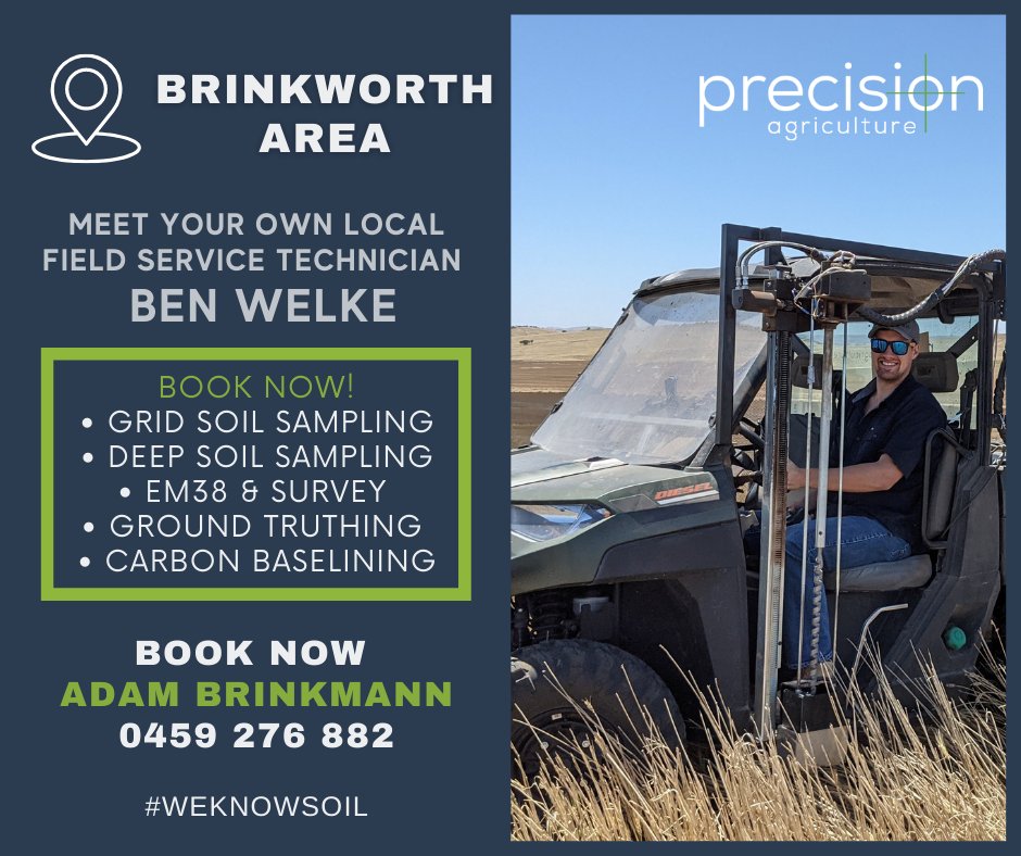 AgPrecision's tweet photo. LOCAL FIELD SERVICE TECHNICIAN: INTRODUCING BEN WELKE
We are pleased to welcome Ben Welke to our team in Brinkworth and surrounding areas. Book now and get the best out of your soil this season.
#precisionagriculture
#weknowsoil
#topsoiltesting
#subsoiltesting
#soil https://t.co/dnspySdCM5