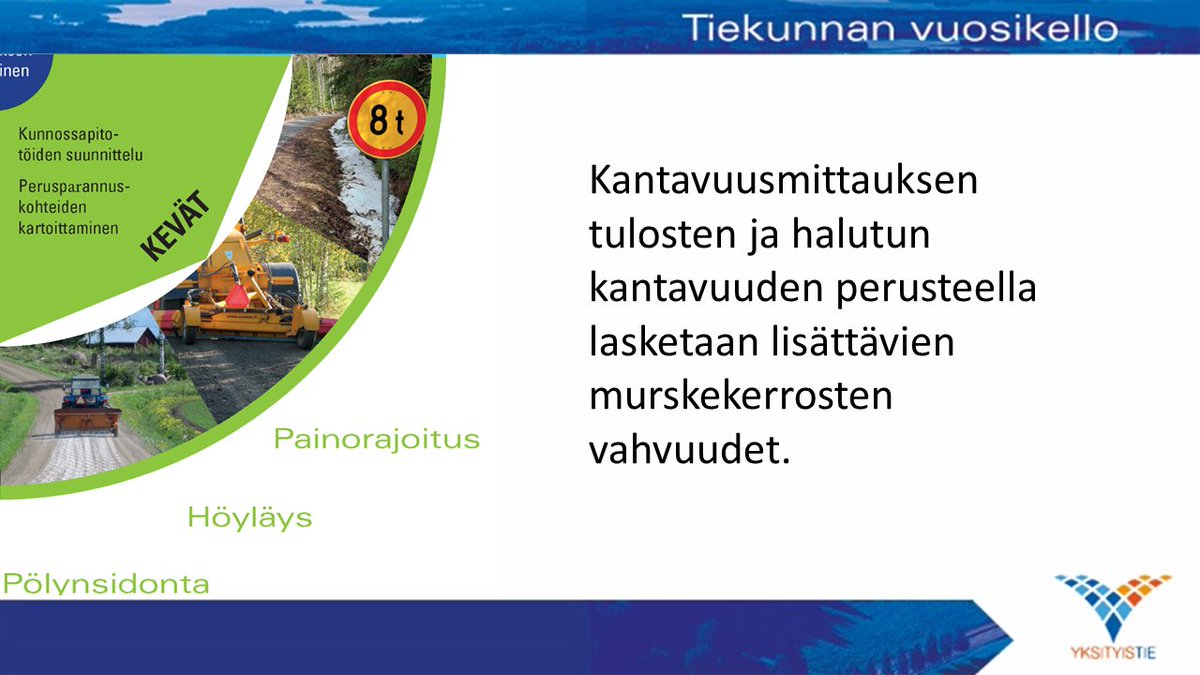 tieyhdistys's tweet photo. Mikäli yksityistien kantavuus ei vastaa tieosakkaiden liikennetarvetta, on syytä ryhtyä kantavuuden parantamiseen. Kevät on parasta aikaa teettää tielle kantavuusmittaus. Koko vuosikellon löydät täältä https://t.co/bNQQNeBrNB #vuosikello #yksityistie. https://t.co/1vHIx6Y8zA
