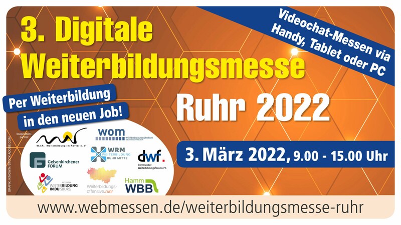 LVQ_Bildung's tweet photo. Wir freuen uns schon: Am 03.03.2022 geht die dritte #Weiterbildungsmesse Ruhr an den Start und wir sind mit unserer Kollegin @MeieJae mit dabei. Schaut vorbei und informiert Euch bei unterschiedlichen Bildungsträgern über viele tolle Themen. #Weiterbildung
https://t.co/LEdhuVR3uq https://t.co/rgdt673mpx