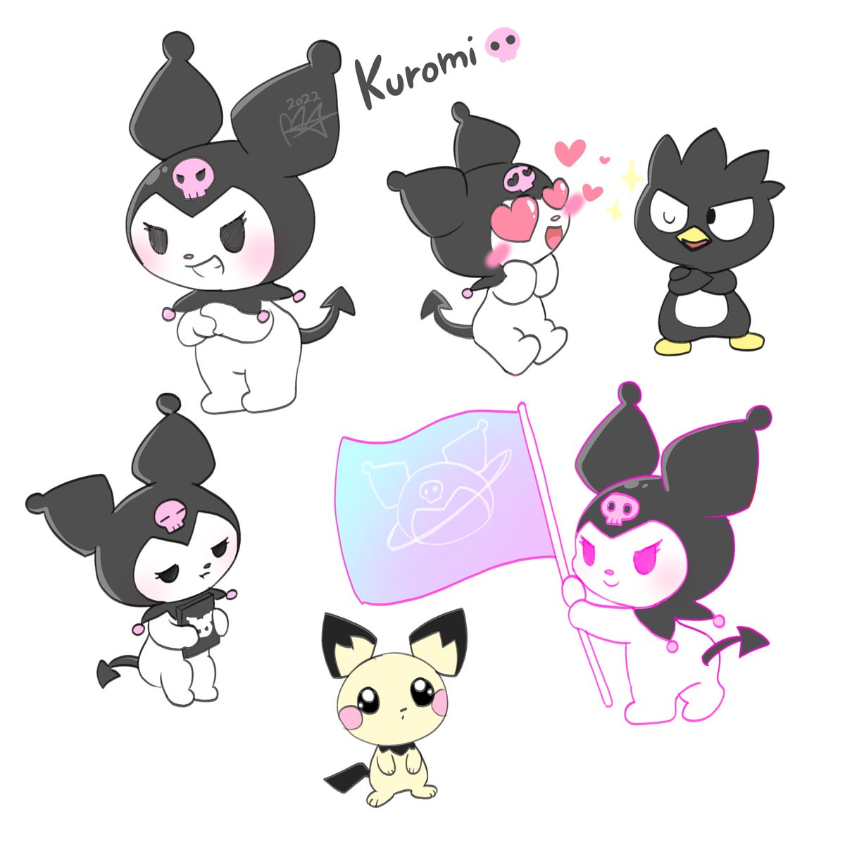skystarrii's tweet photo. Kuromi doodle and here’s a little pichu 🖤 https://t.co/4T8R01XsuS