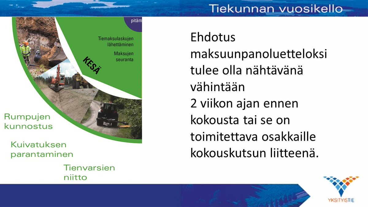 tieyhdistys's tweet photo. Tiemaksut laskutetaan tiekunnan kokouksessa vahvistetun maksuunpanoluettelon perusteella. Siinä on hyvä mainita myös perintäkulut (enint. 51 €, mikäli maksua joudutaan perimään ulosoton kautta. Koko vuosikellon löydät täältä https://t.co/bNQQNeT2F9 #vuosikello #yksityistie https://t.co/dGGJ1DNoSb
