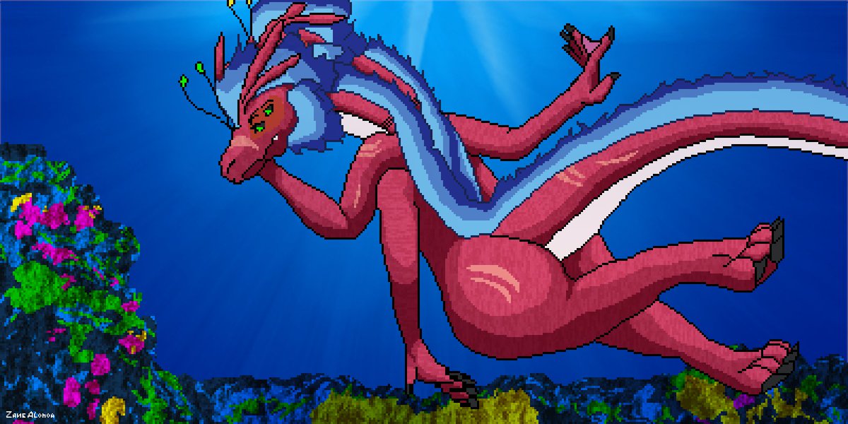 Pixelart for <a href="/dragonzrkool/">Dragonzrkool</a> of their OC Asteria &amp; Cordelia~ A big underwater beauty exploring the depths.

Definitely enjoying the whole Pixelart genre, I think my backgrounds are really starting to evolve~