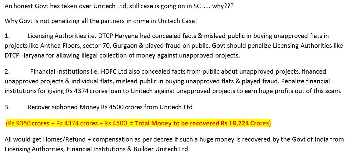 When all thieves are out of Unitech after an Honest Modi Govt has taken over Unitech on 20 Jan 2020

Why the case is still going on in the Supreme Court of India?

Why honest Govt is not giving justice (Home/Refund + compensation as per NCDRC decree) to all the #UnitechHomeBuyers